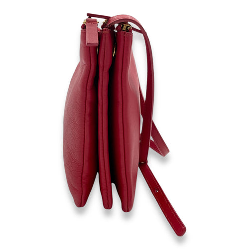 Trio Large Red Crossbody Bag in Lambskin, Gold hardware