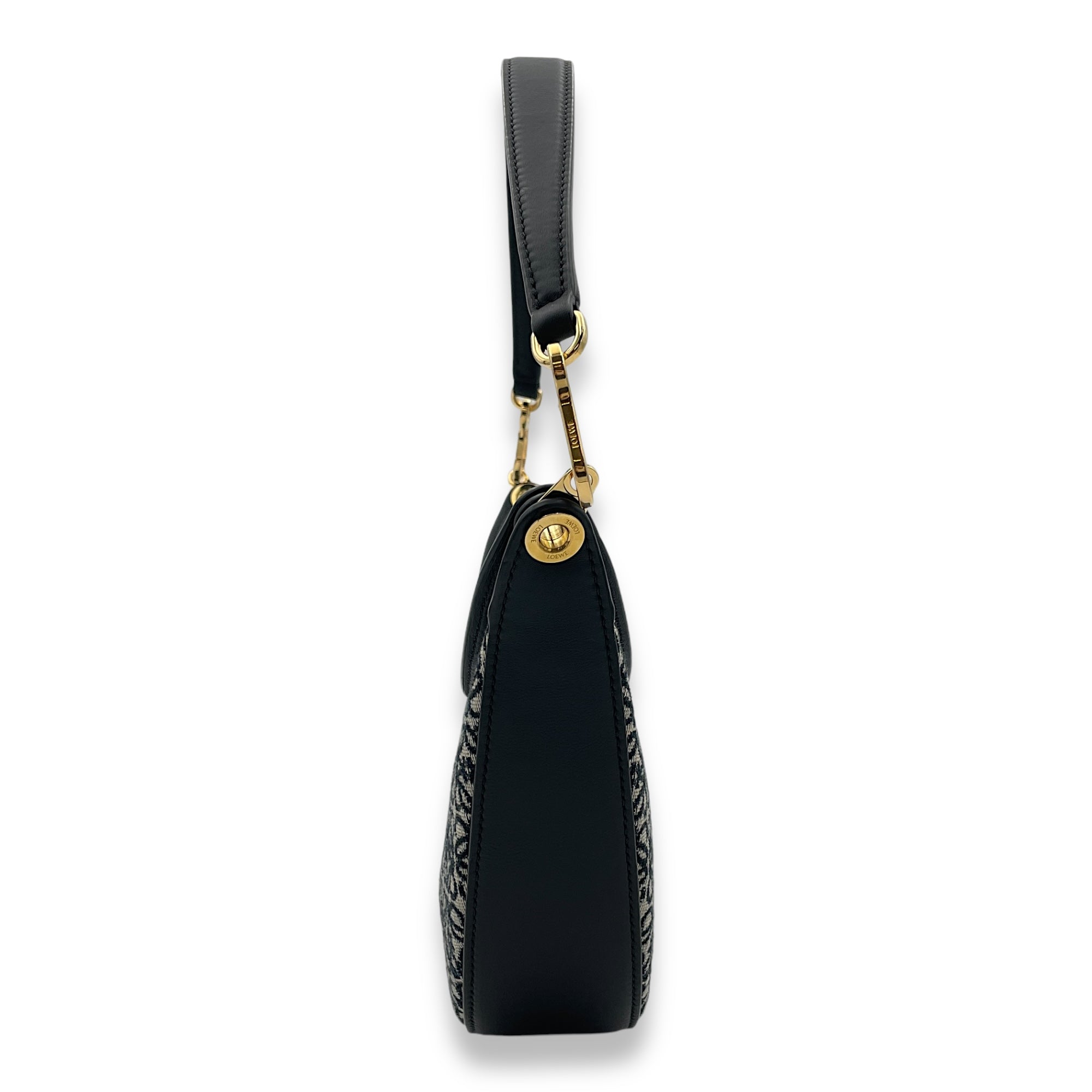 Luna Black Shoulder Bag in Jacquard, Gold hardware