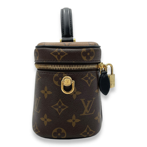 Reverse Vanity PM Brown Top Handle Bag in Monogram Coated Canvas, Gold hardware