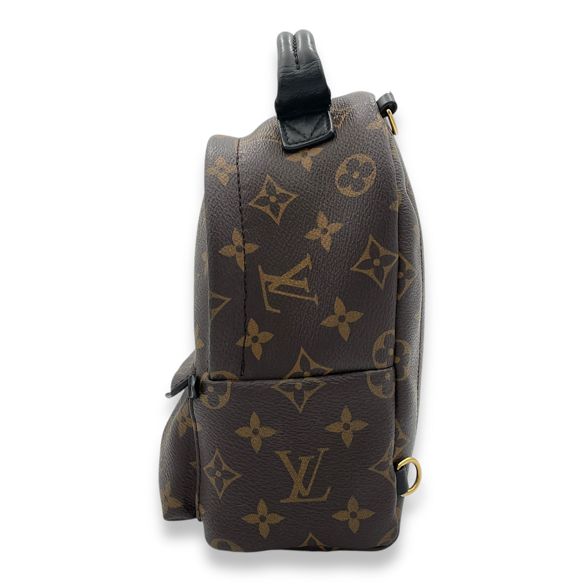 Palm Springs Mini Brown Top Handle Bag in Monogram Coated Canvas, Gold hardware