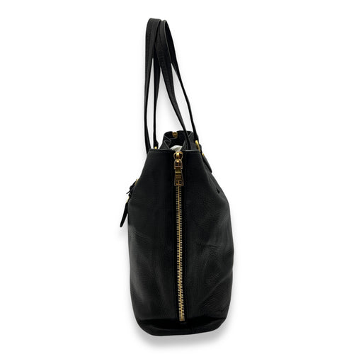 Logo Top Handle Bag Black in Calfskin, Gold hardware