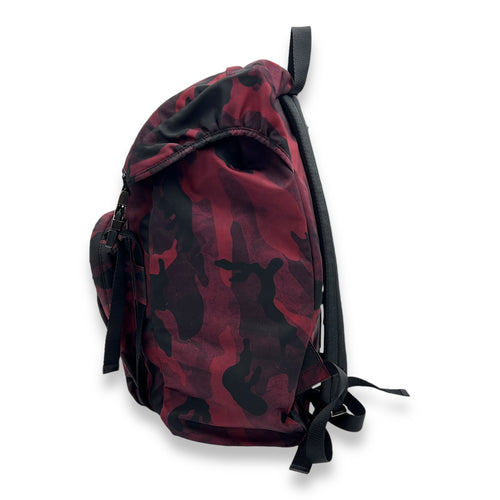 Camouflage Backpack Red in Nylon, Gunmetal hardware