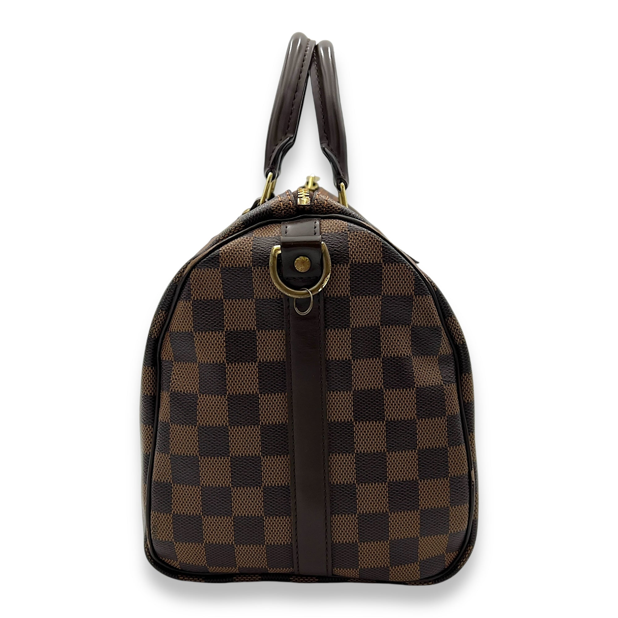 Speedy Bandouliere 30 Damier Ebene Top Handle Bag in Coated Canvas, Gold hardware