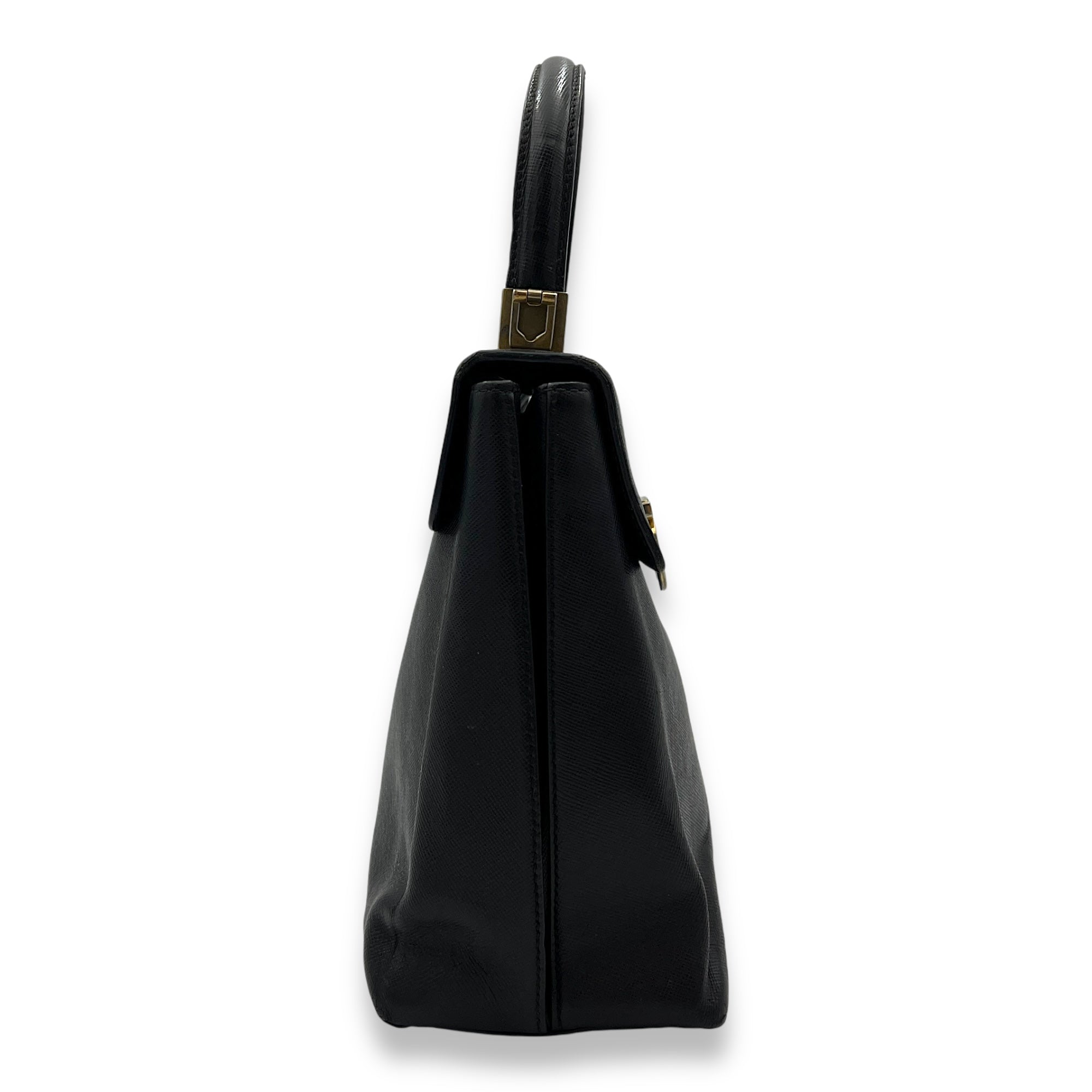 Gancini Top Handle Bag Black in Calfskin, Gold hardware