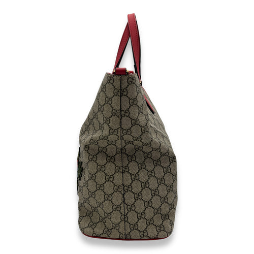 GG Supreme Snake Heart Embroidered Brown Top Handle Bag in Monogram Coated Canvas, Gold hardware