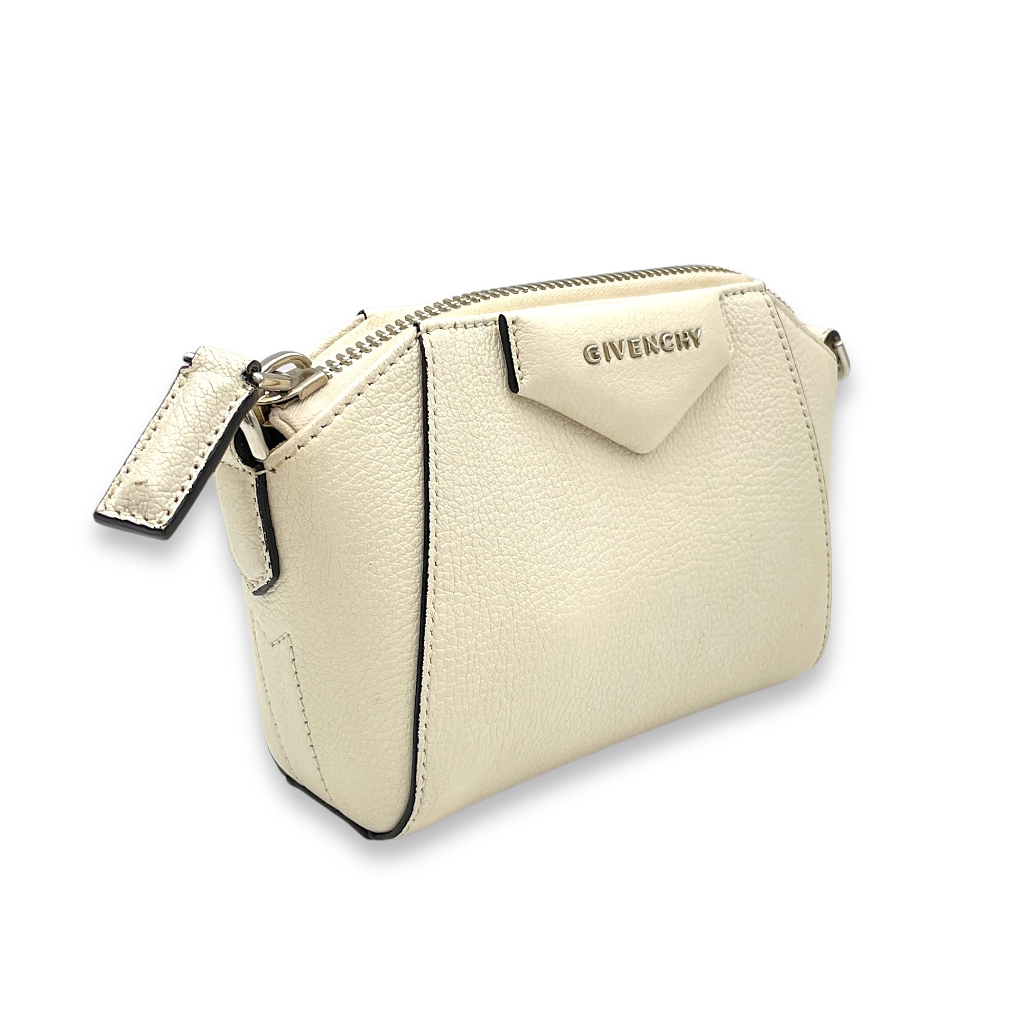 Antigona Nano White Crossbody Bag in Goat Leather, Silver hardware