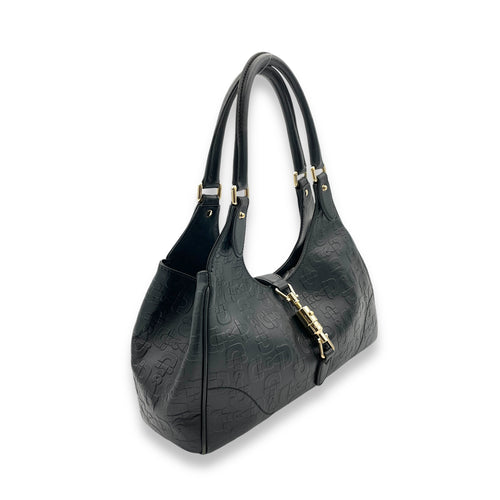 Horsebit Jackie Black Shoulder Bag in Calfskin, Gold hardware