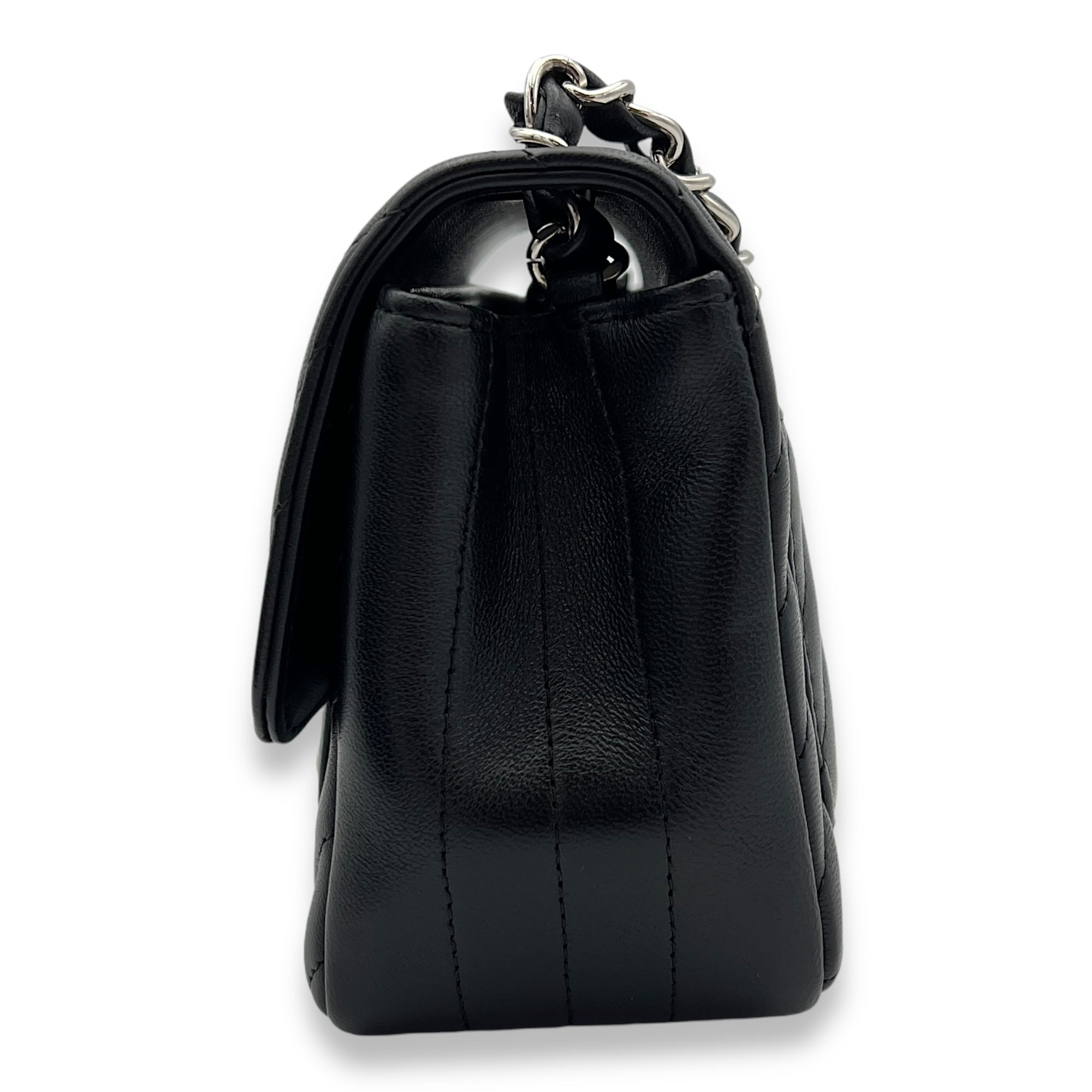 Chevron Crossbody Bag Mini Black in Lambskin, Silver hardware