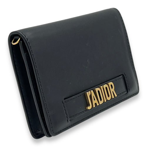 J'adior Black Wallet On Chain in Lambskin, Gold hardware