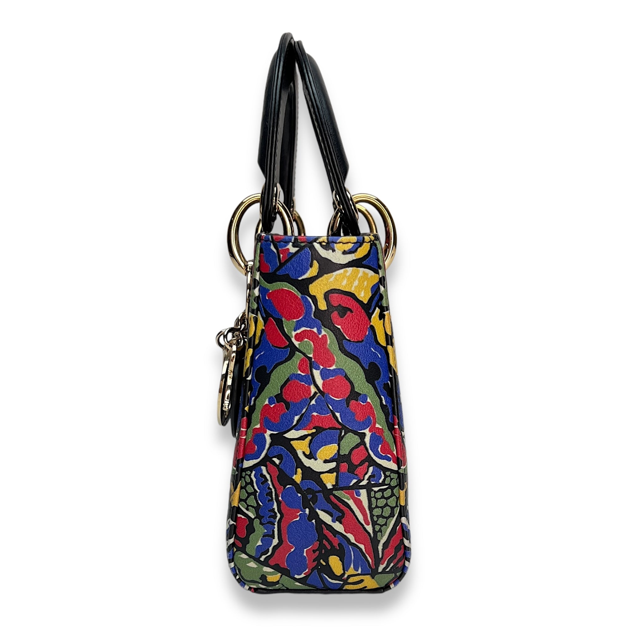 Butterfly Print Lady Dior mini Top handle bag in Calfskin, Gold Hardware