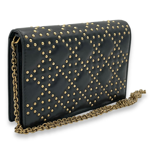 Studded Black Wallet On Chain in Lambskin, Gold hardware