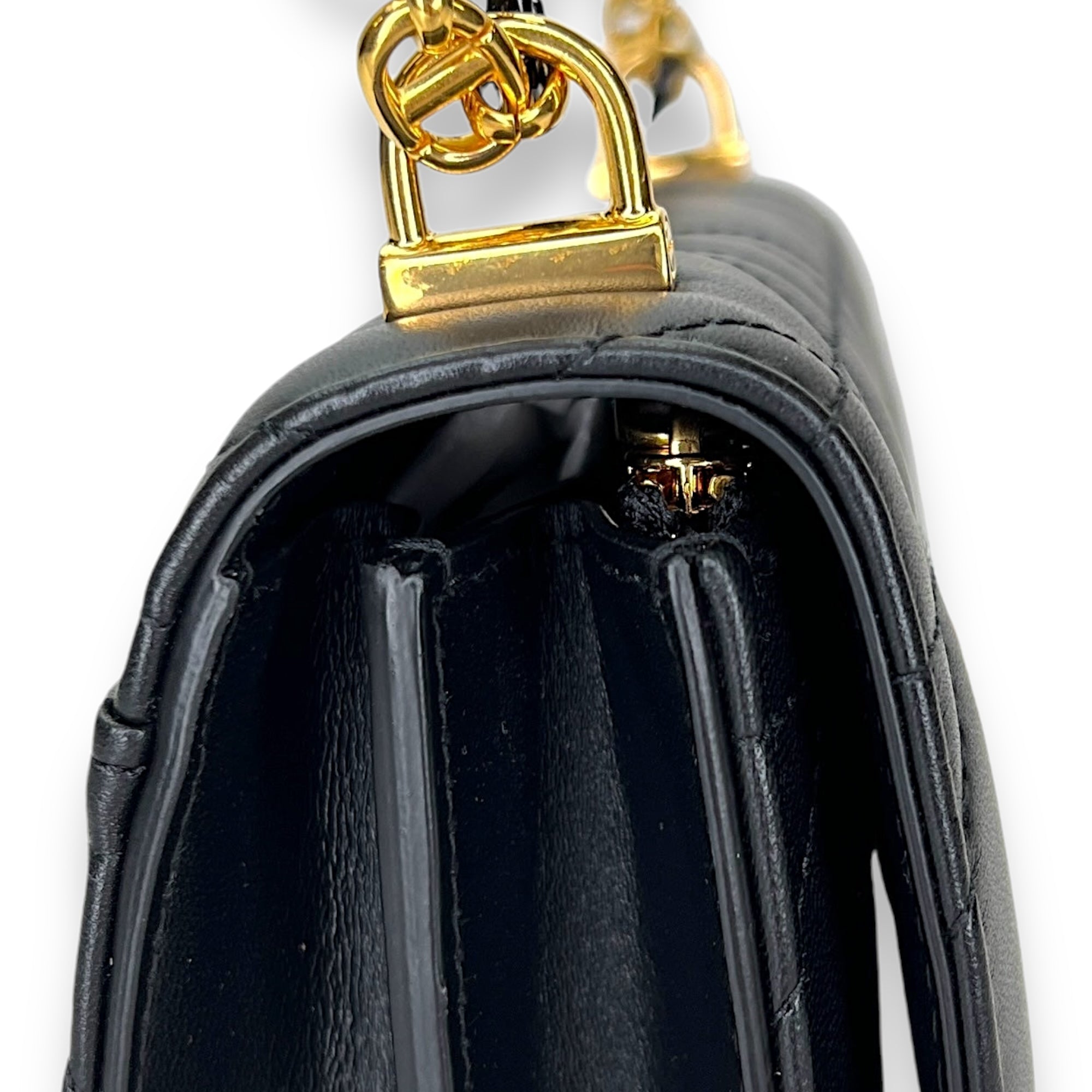 Miss Caro Black Crossbody Bag in Calfskin, Gold hardware