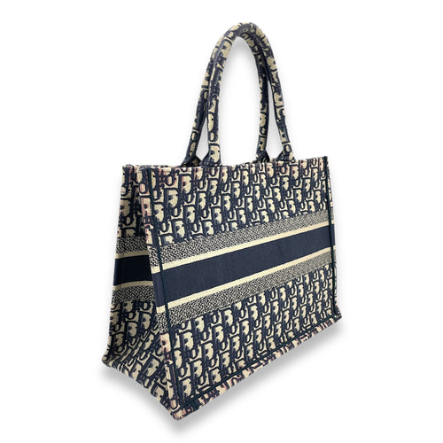 Book Tote Medium Navy Top handle Bag in Jacquard