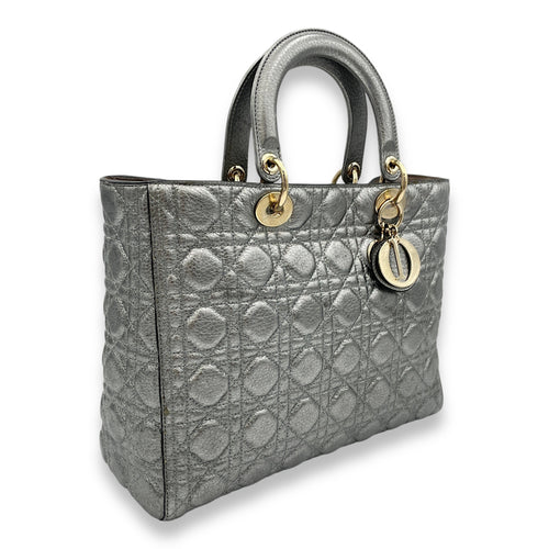 Lady Dior Large Top handle bag in Calfskin, Gold Hardware