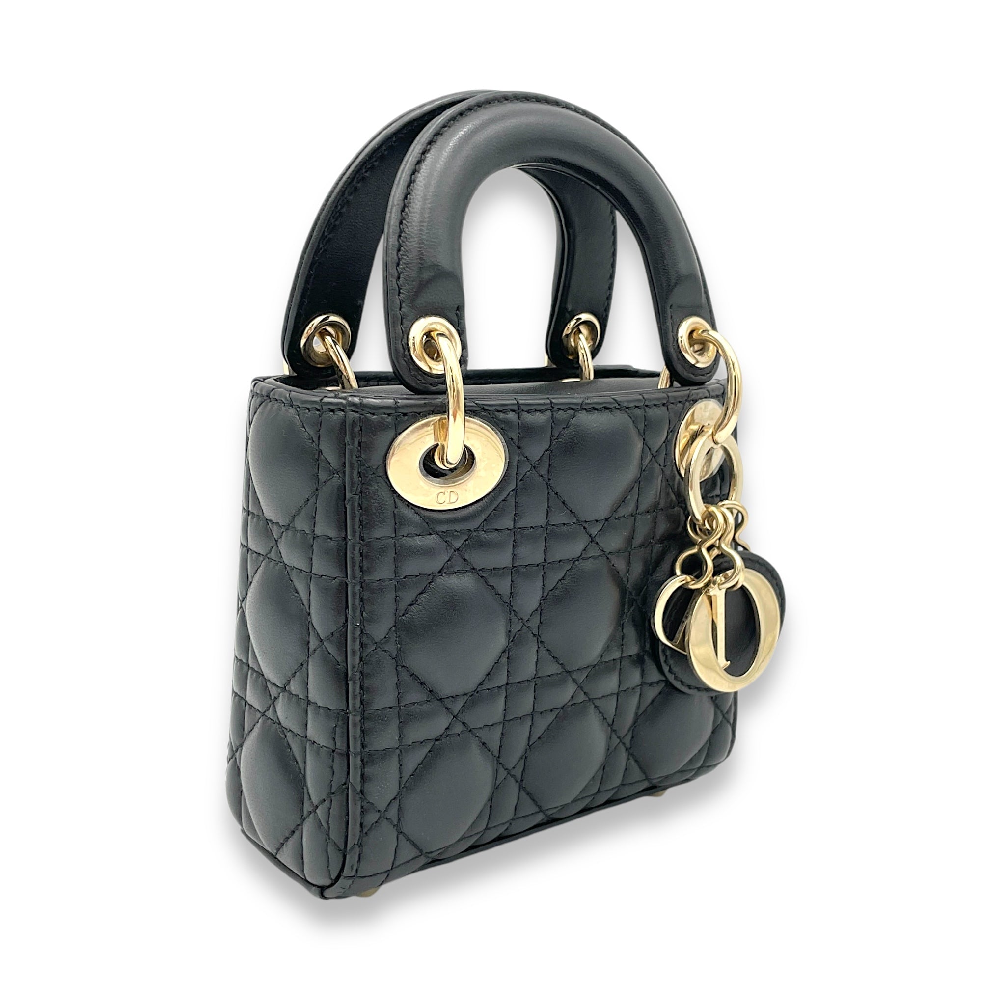 Lady Dior Micro Top handle bag in Lambskin, Gold Hardware