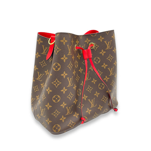 NeoNoe MM Brown Bucket Bag in Monogram Coated Canvas, Gold hardware