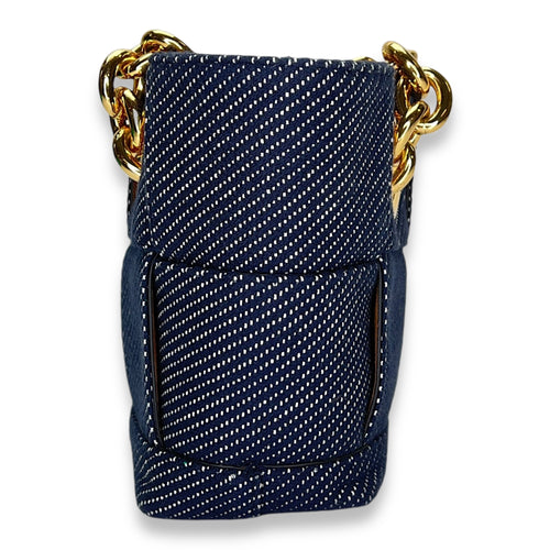 Arco Chain Blue Shoulder Bag in Denim, Gold hardware