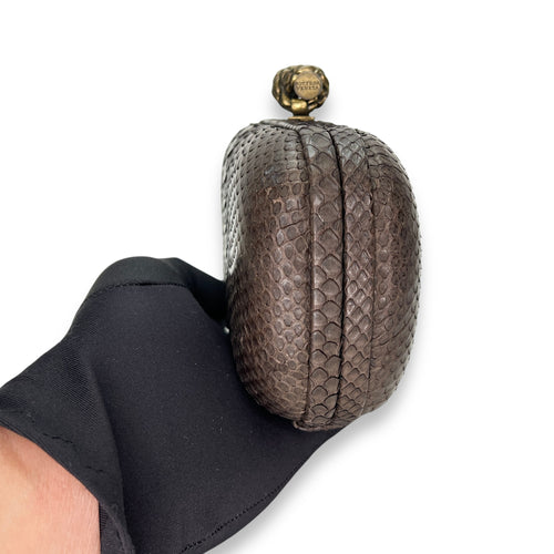 Knot Clutch in Python leather, Antique Brass Hardware