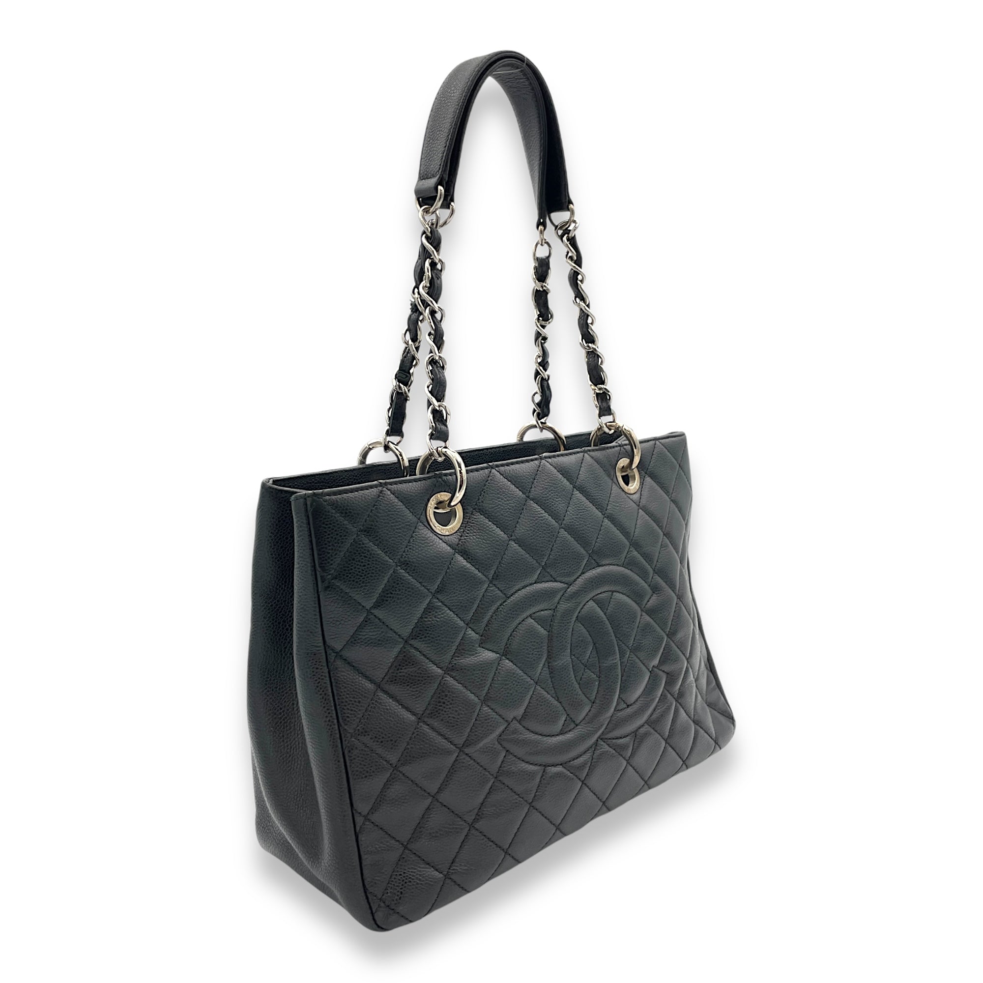 GST Grand Shopping Tote Tote Bag Black in Caviar Leather, Silver hardware