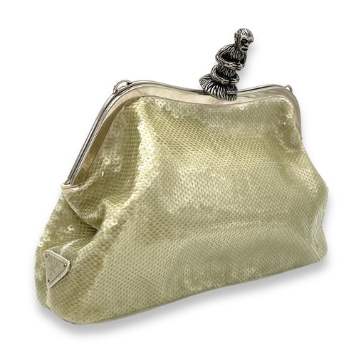 Monkey Closure  Clutch in Sequins, Silver Hardware