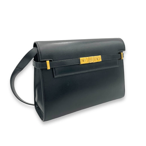 Manhattan Shoulder Bag Black in Calfskin, Gold hardware