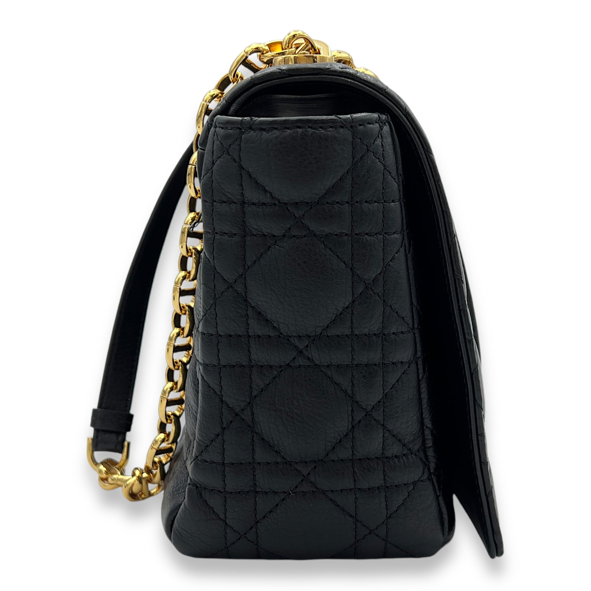 Caro Shoulder Bag Large Black in Calfskin , Gold Hardware