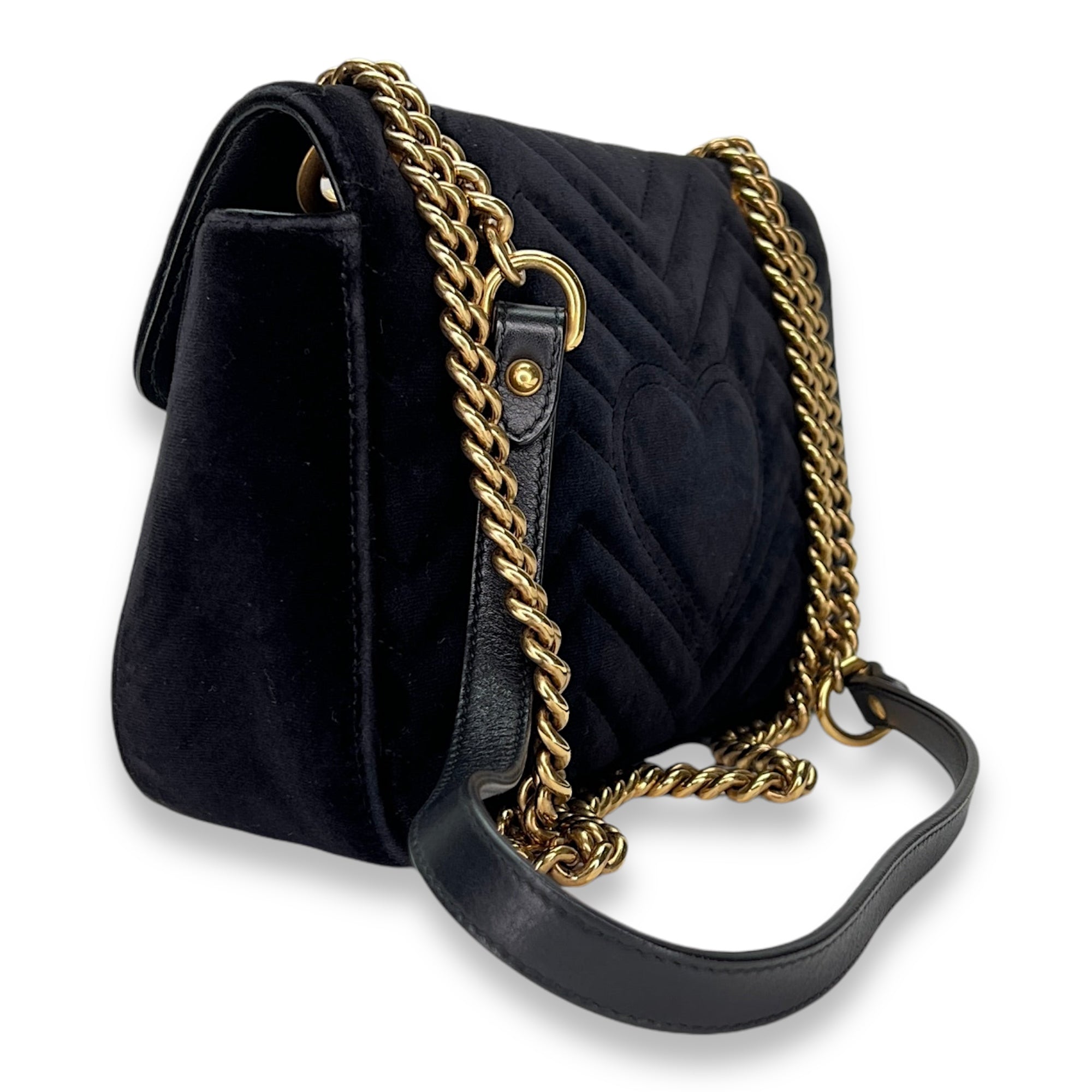 GG Marmont Small Crossbody bag in Velvet, Gold Hardware