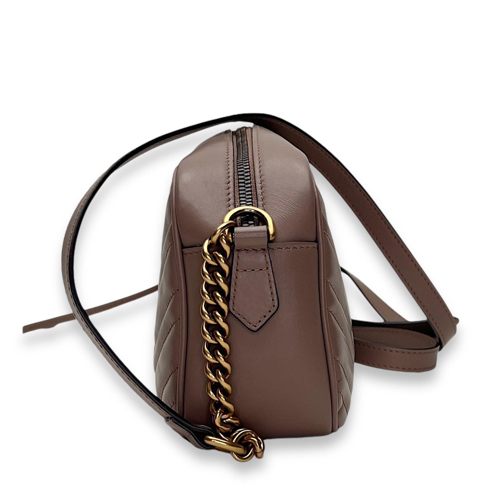 GG Marmont Small Crossbody bag in Calfskin, Gold Hardware