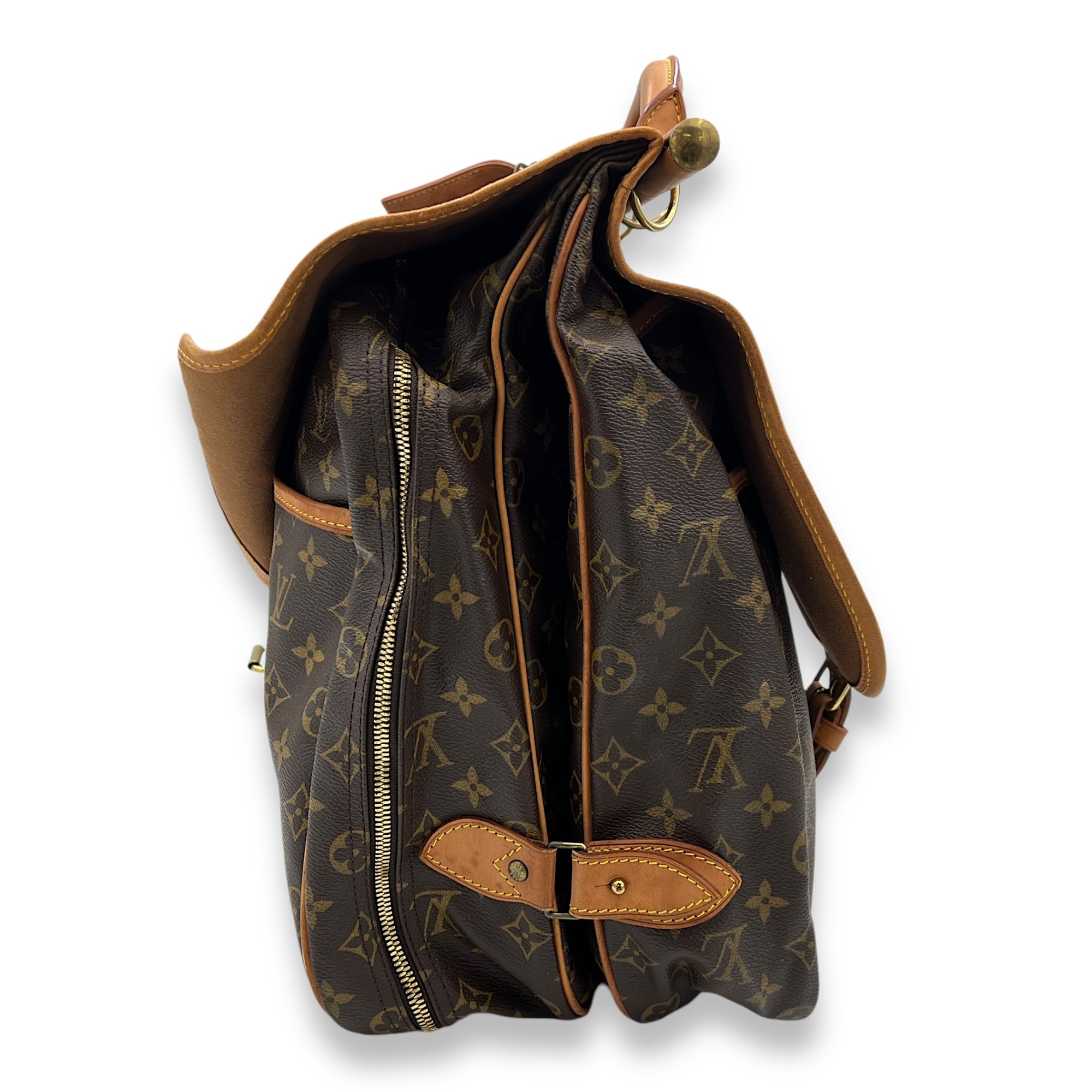 Sac Chasse Hunting Brown Top Handle Bag in Monogram Coated Canvas, Gold hardware