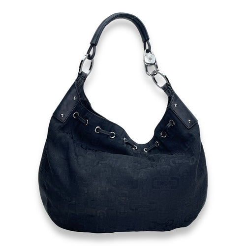 Drawstring Hobo Shoulder bag in Canvas, Silver Hardware