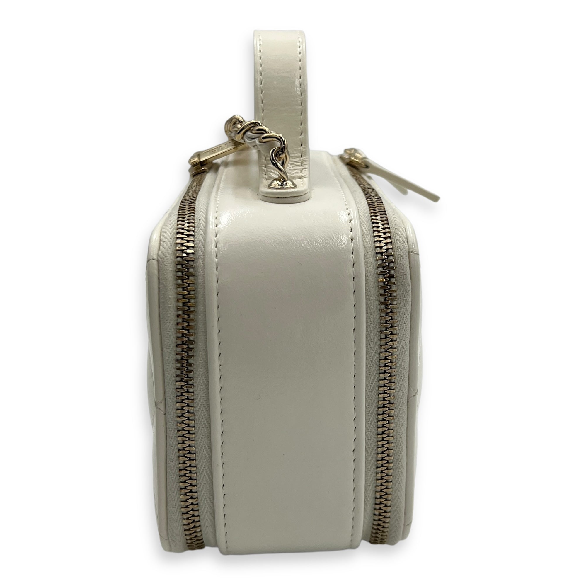 Vanity Top Handle Bag White in Calfskin, Gold hardware