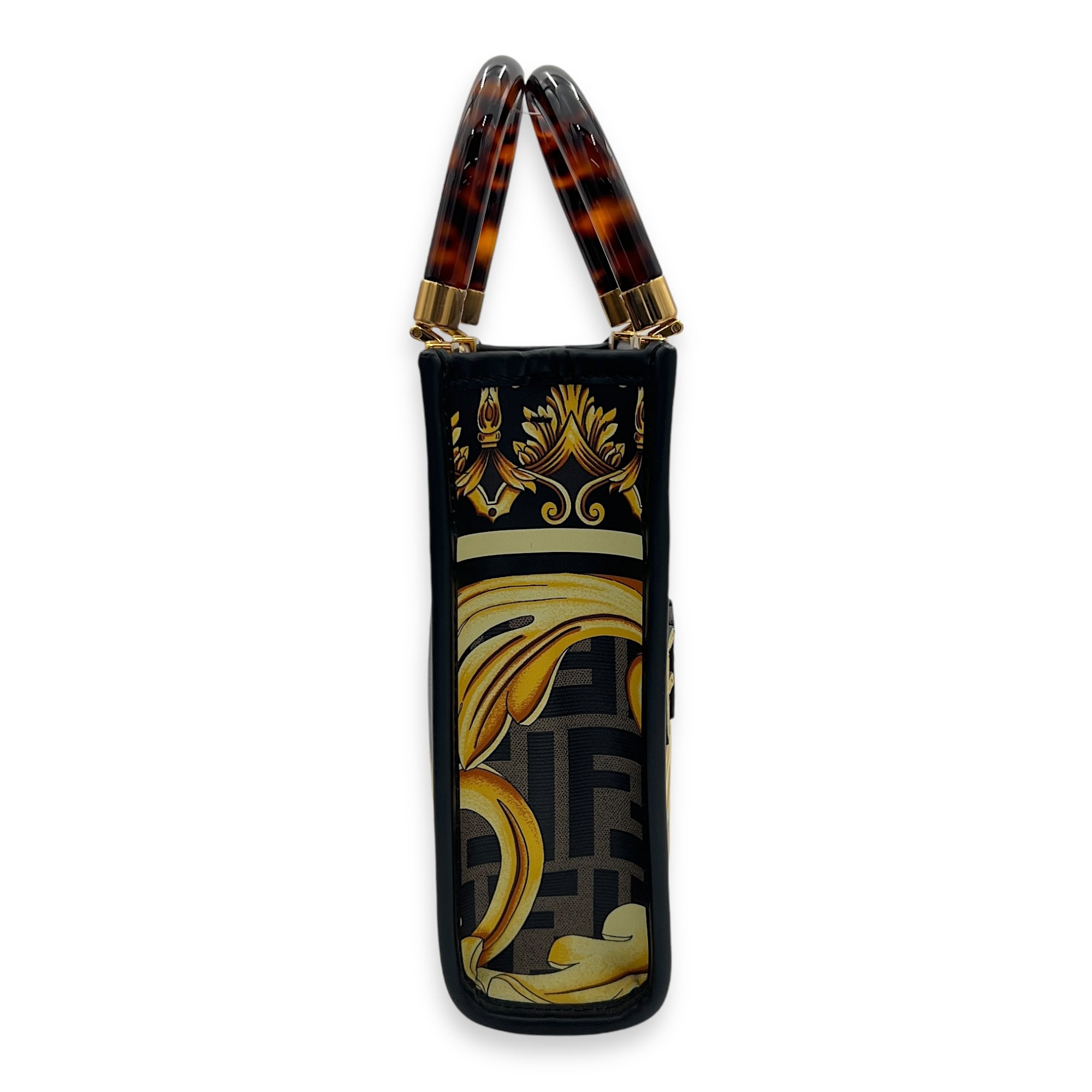 Fendace Sunshine Shopper Top Handle Bag Mini Printed FF in Calfskin, Gold hardware