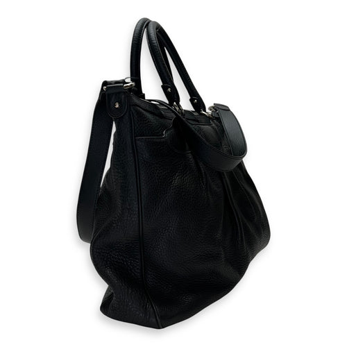 Marisa Black Top Handle Bag in Calfskin, Silver hardware