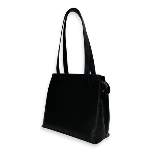 Logo Black Tote Bag in Caviar Leather, Gold hardware