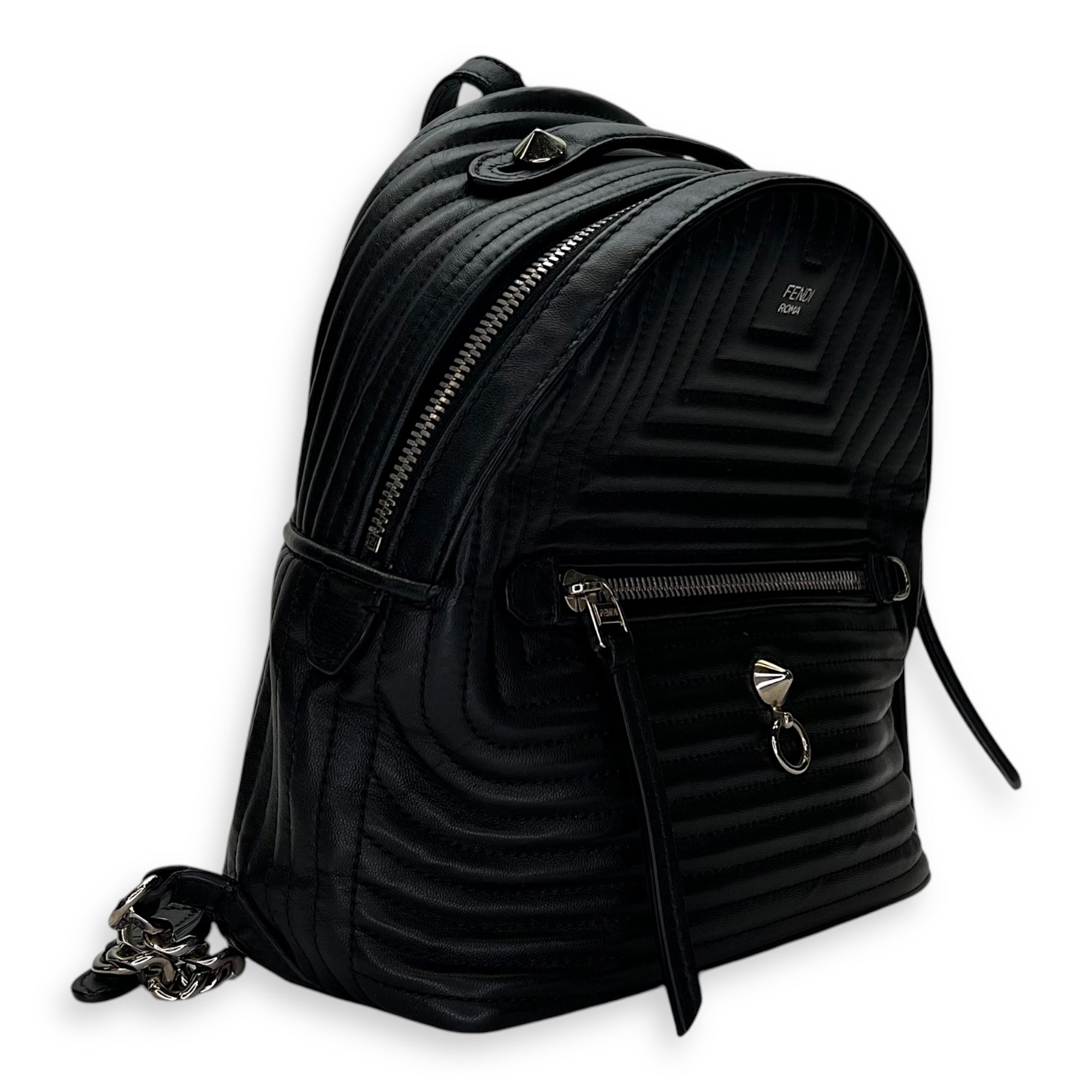 Quilted Backpack Black in Calfskin, Silver hardware