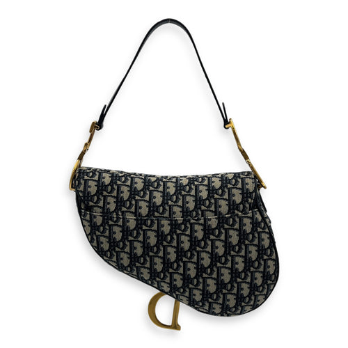 Saddle Shoulder Bag Medium Blue in Canvas, Gold hardware