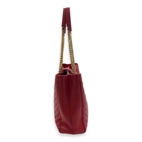 Cassandre Red Tote Bag in Caviar Leather, Gold hardware