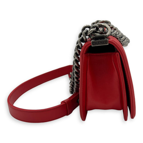 Boy Red Shoulder Bag in Stingray Leather, Ruthenium hardware