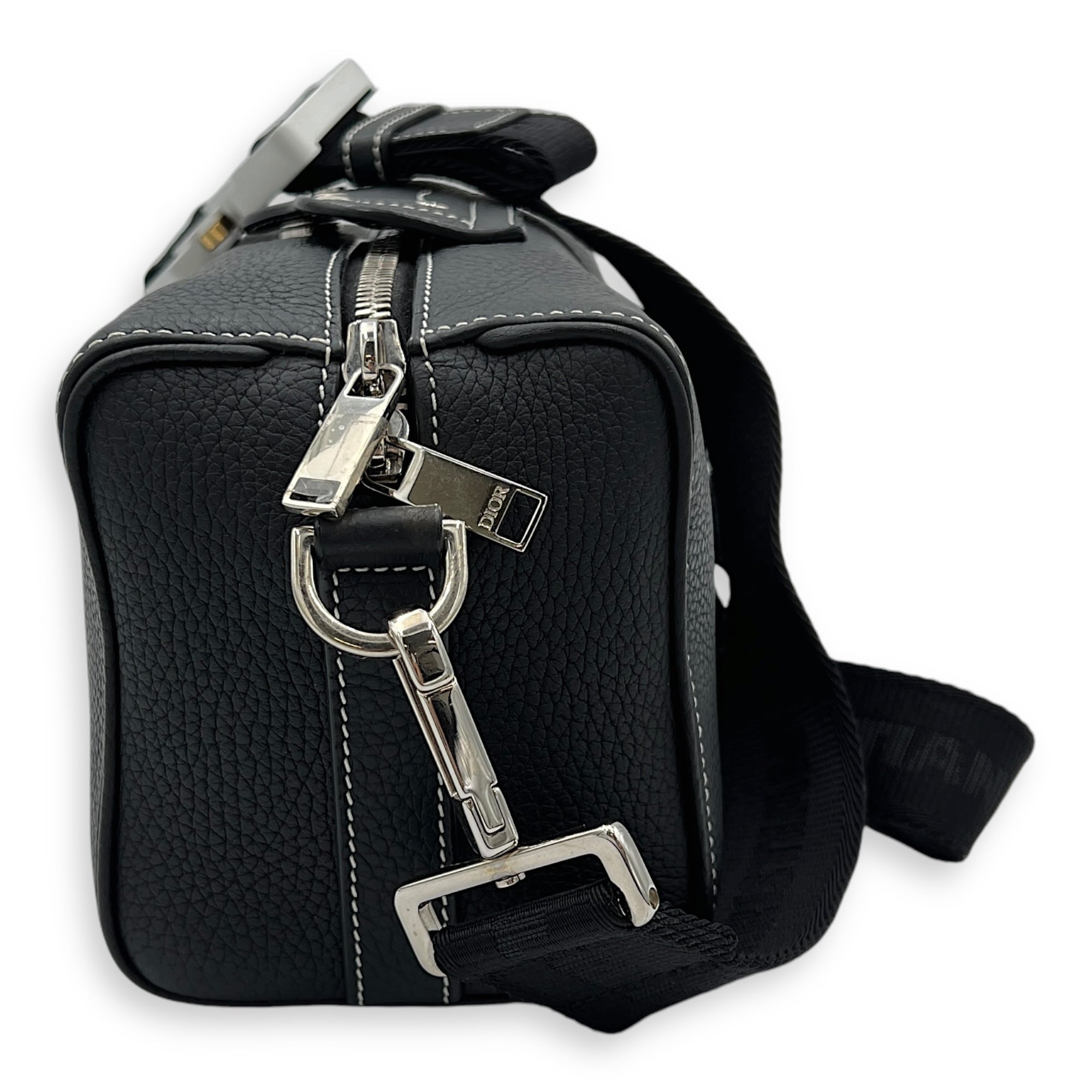 Saddle Crossbody Bag Black in Calfskin, Silver hardware