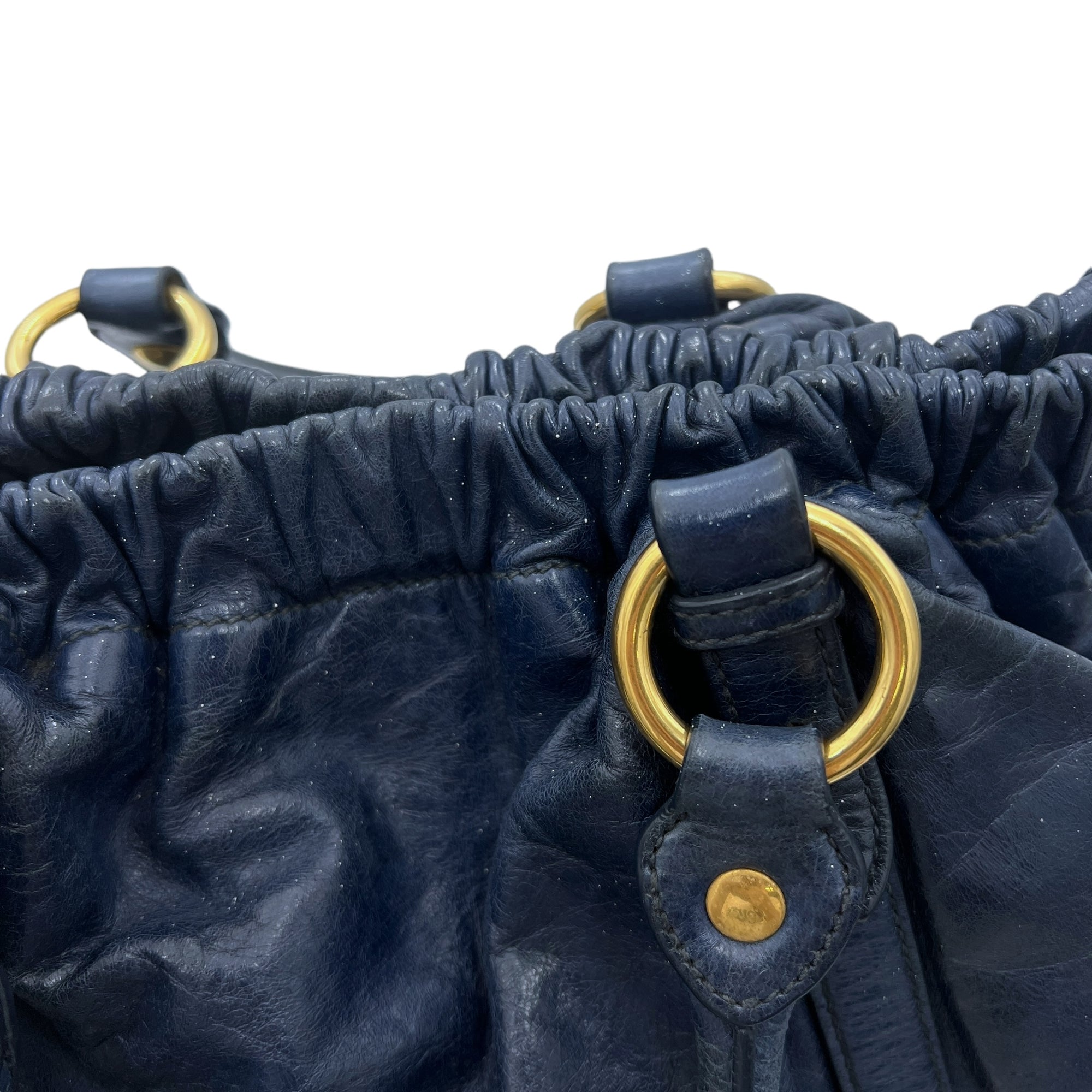 Vitello Lux Blue Top Handle Bag in Distressed Leather, Gold hardware