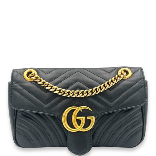 GG Marmont Black Shoulder Bag in Calfskin, Gold hardware