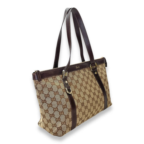 GG Supreme Brown Shoulder Bag in Canvas, Gold hardware