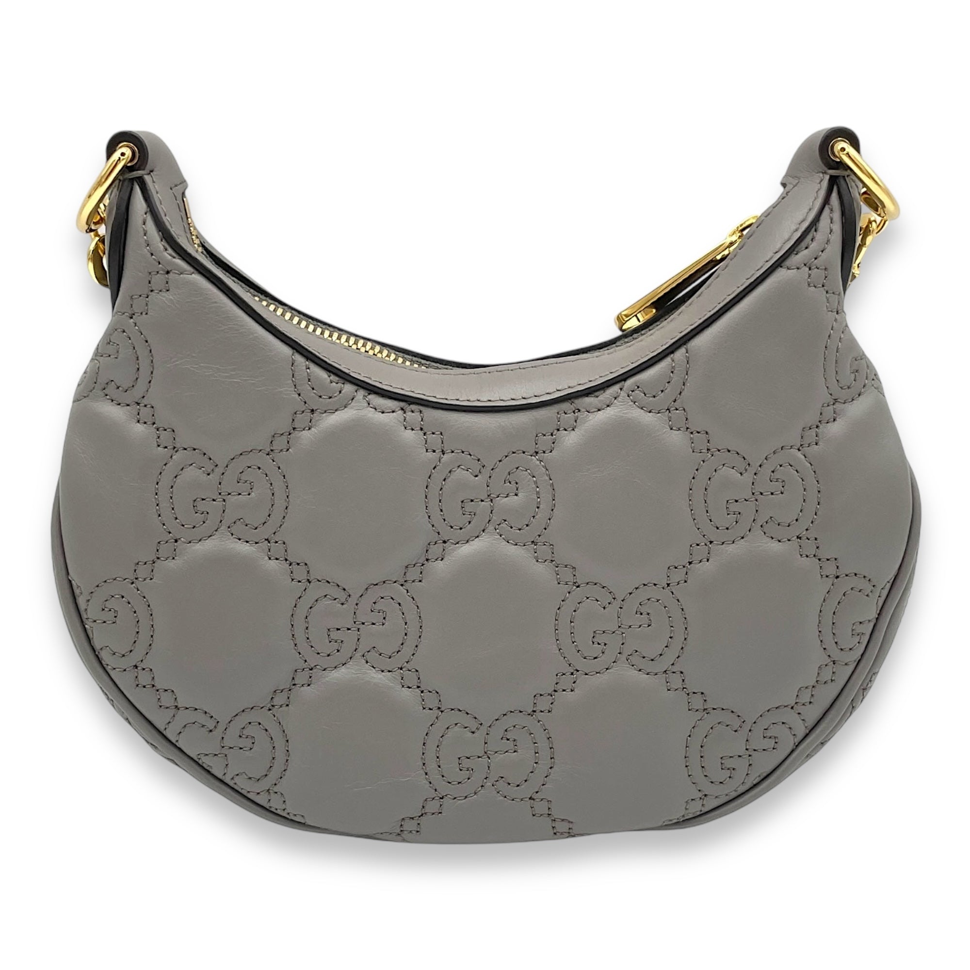 Matelassé Shoulder Bag  Grey in Calfskin , Gold Hardware