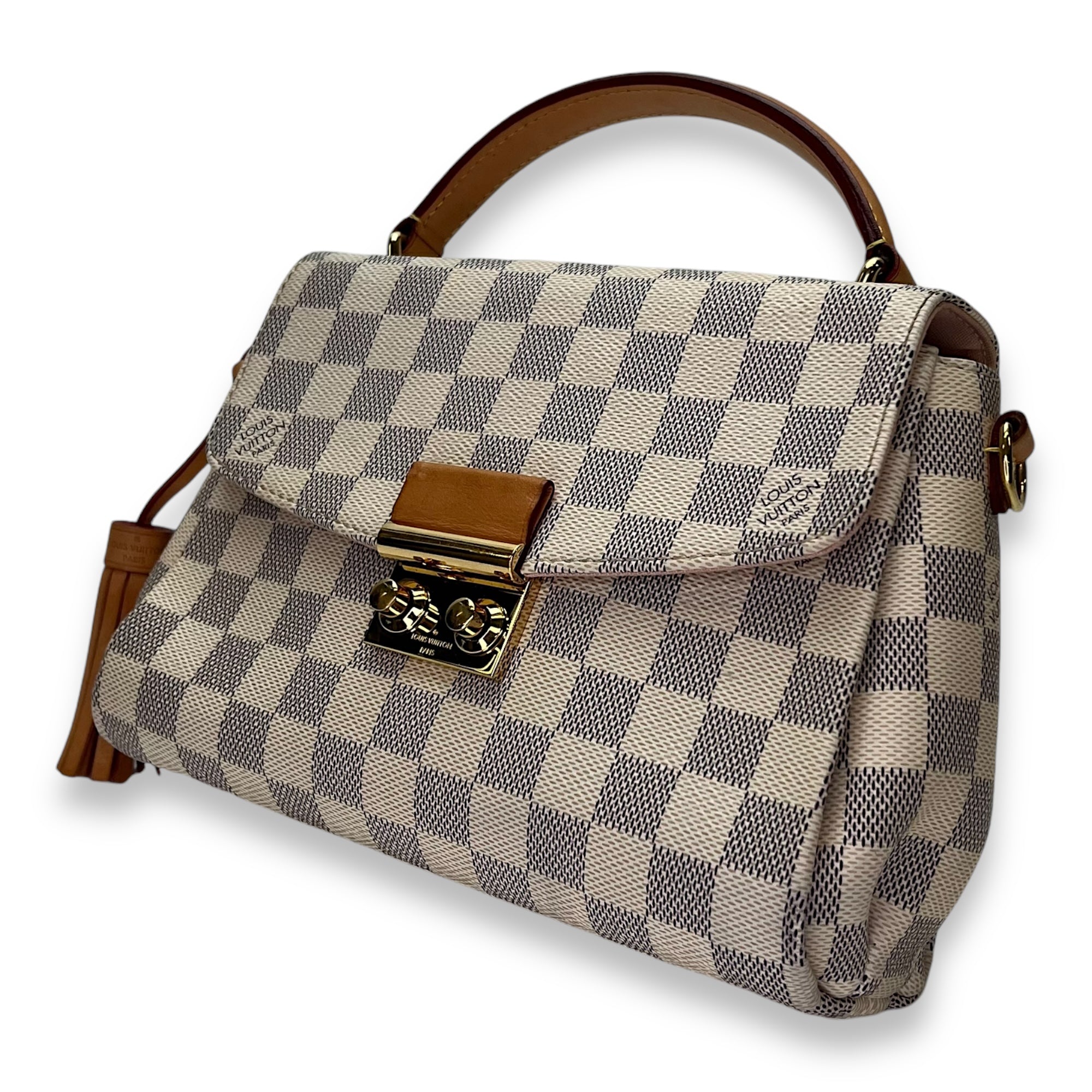 Croisette Damier Azur Top Handle Bag in Coated Canvas, Gold hardware