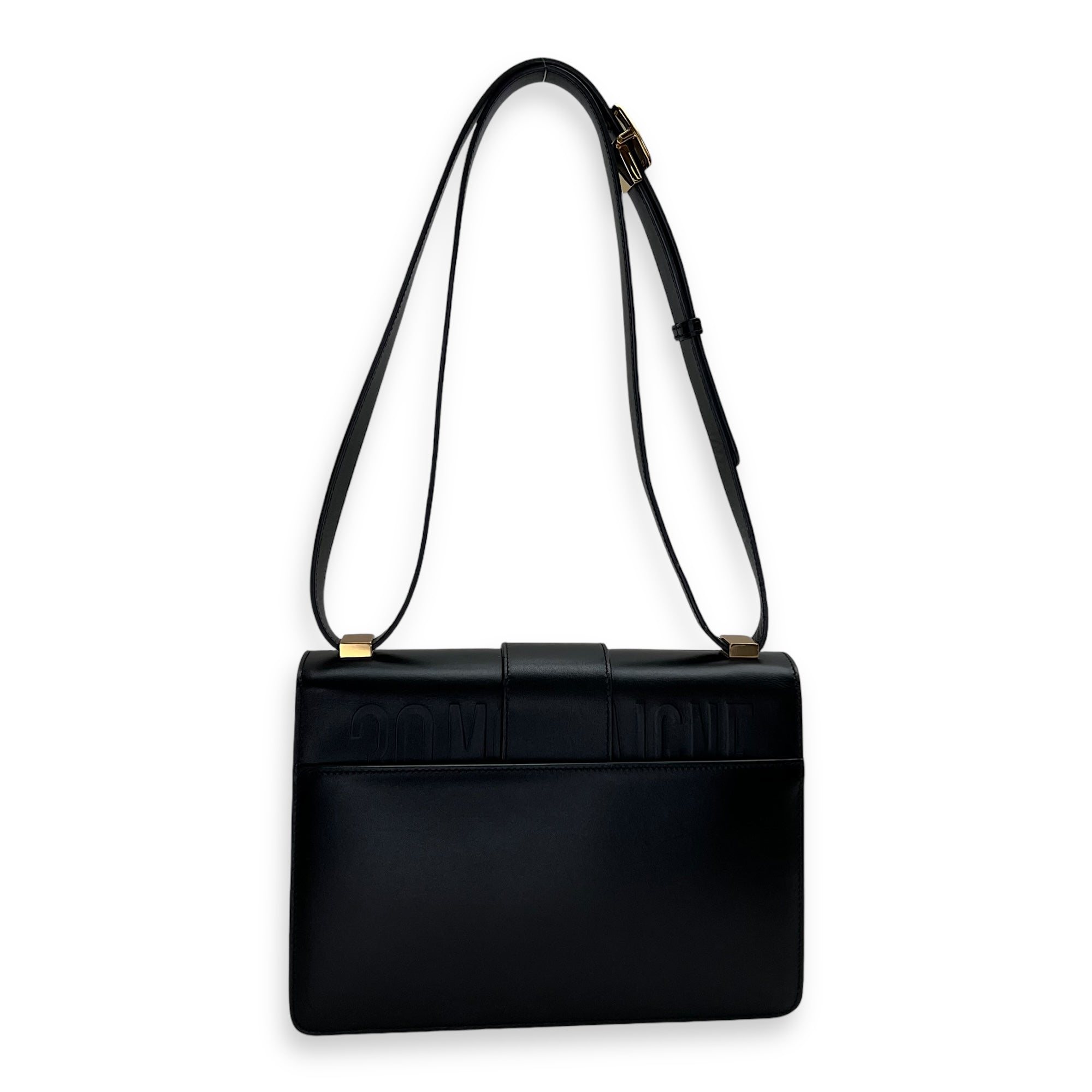 30 Montaigne Medium Black Crossbody Bag in Calfskin, Gold hardware