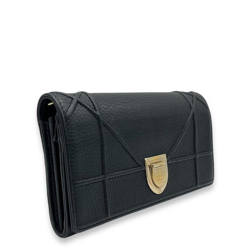 Diorama Black Wallet On Chain in Calfskin, Gold hardware