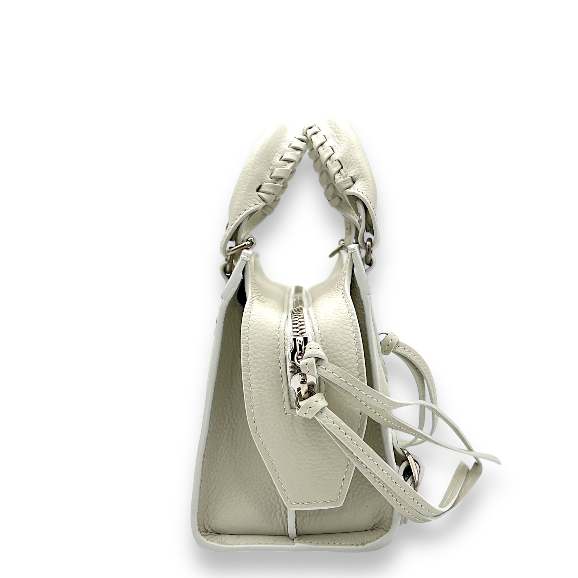 Neo Classic Top Handle Bag Mini White in Calfskin, Silver hardware