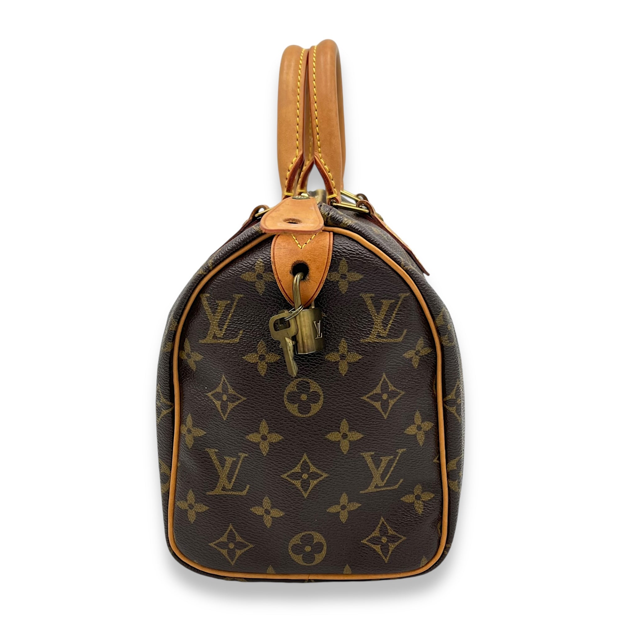 Speedy Top Handle Bag 25 Brown in Monogram Coated Canvas, Gold hardware