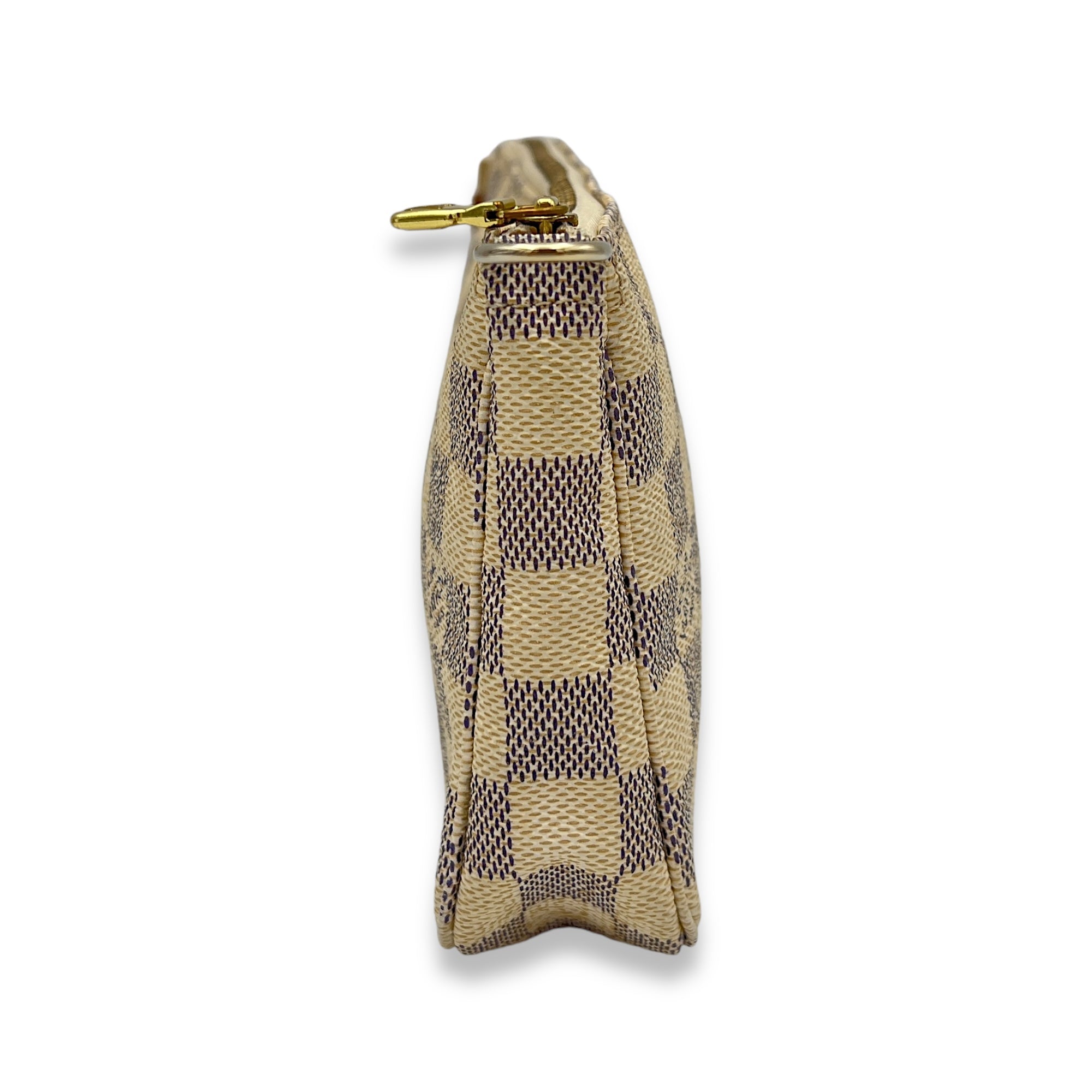 Pochette Accessoires Damier Azur Shoulder Bag in Coated Canvas, Gold hardware