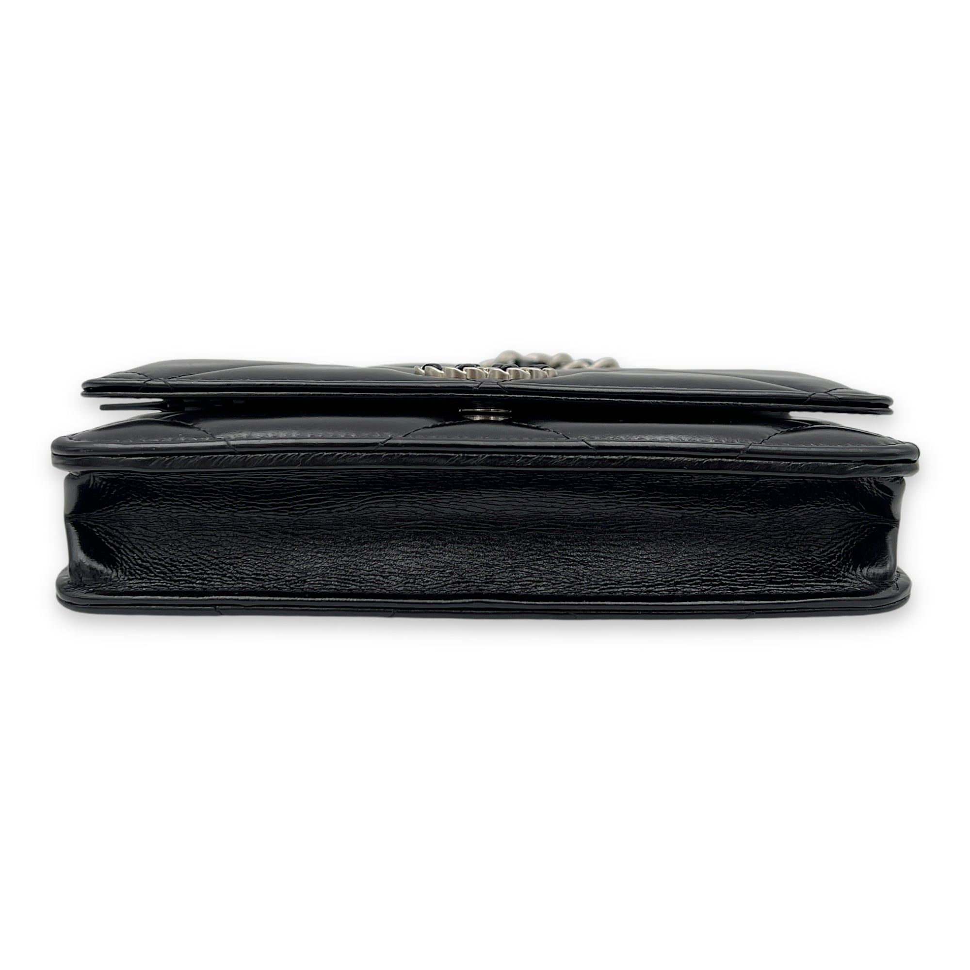 C19 Wallet On Chain Black in Lambskin, Silver hardware